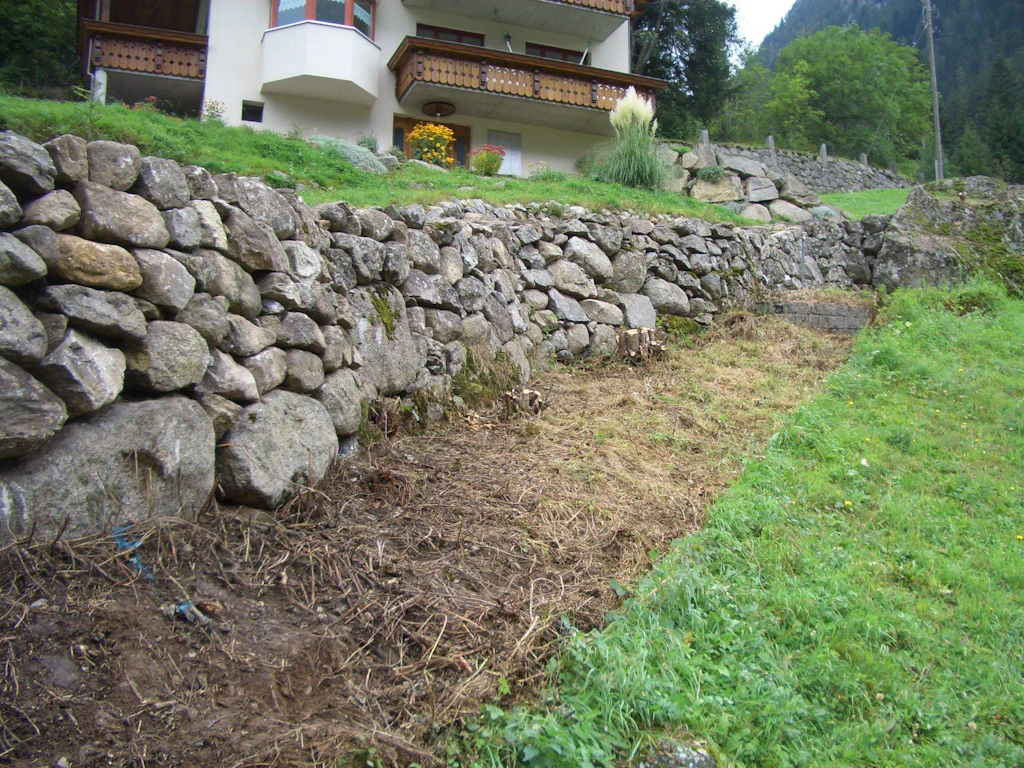 Stützmauer nach der Entfernung der Vegetation