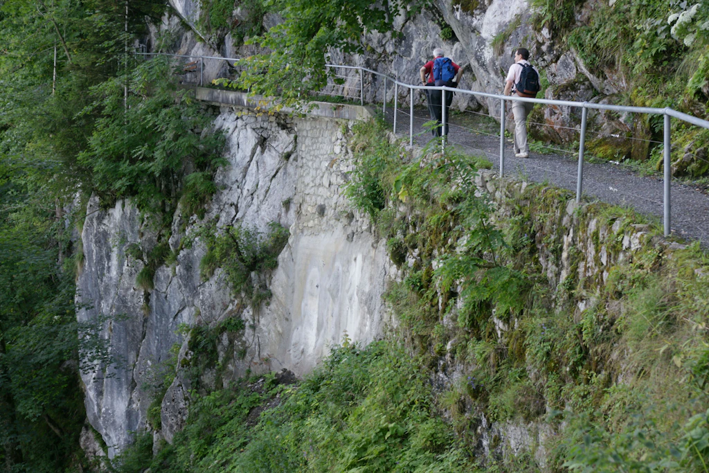 Mit Spritzbeton stabilisierte Trockenmauer in steilem Gelände