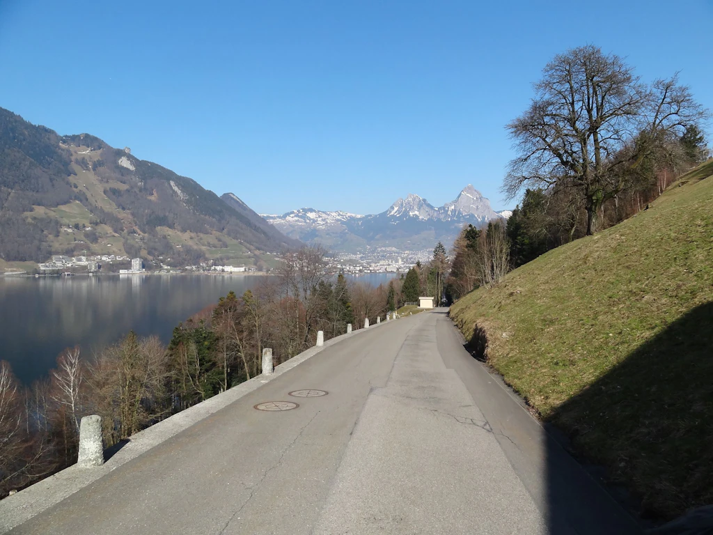 Treibstrasse mit Kolonnensteinen bei Seelisberg